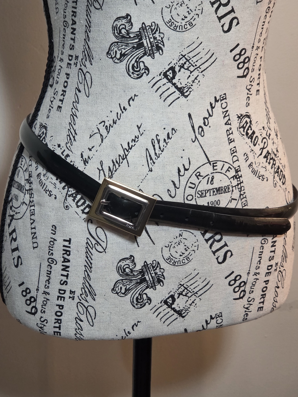 Ralph Lauren Womens Belt Black Patent Leather Gold Silver Rectangle Buckle NWOT